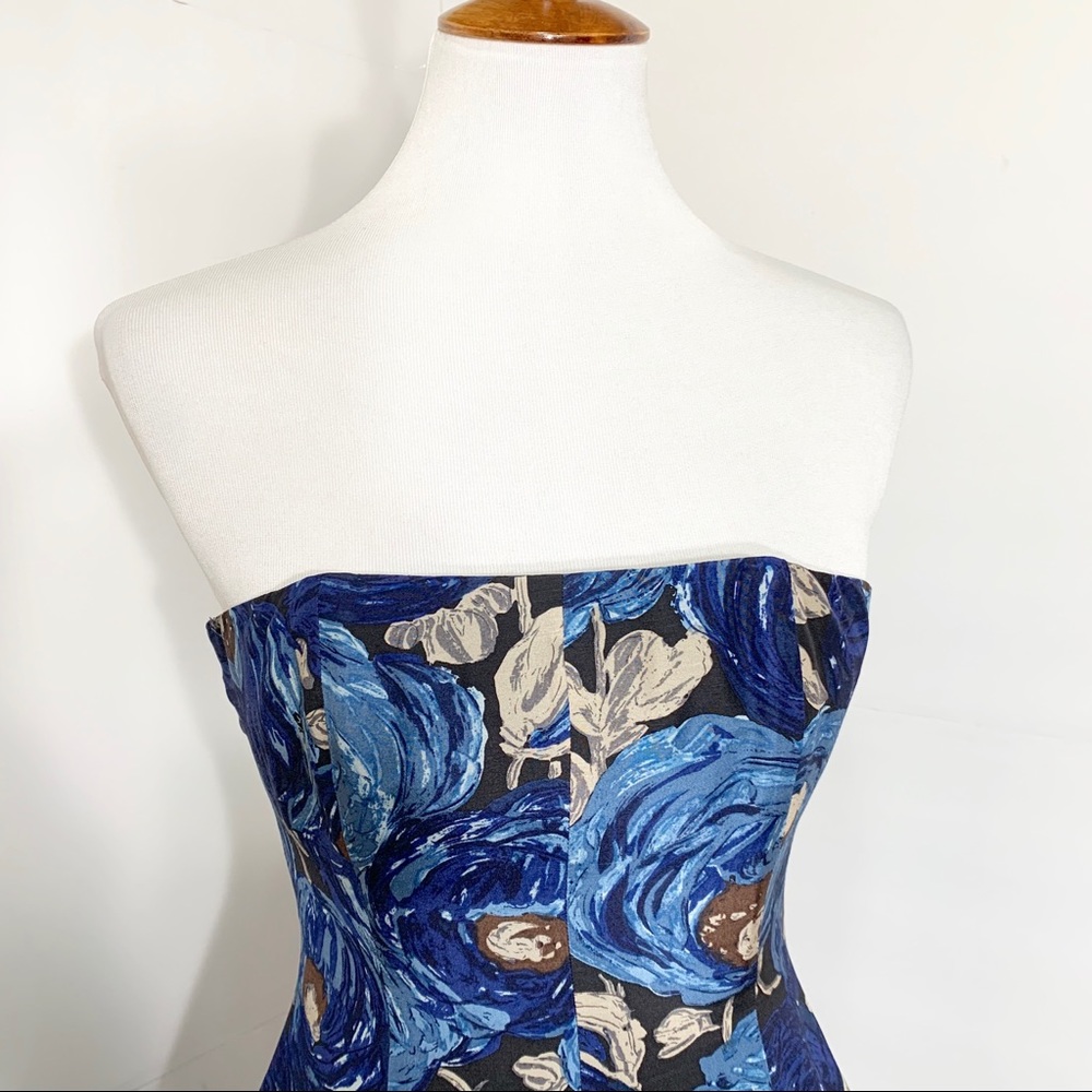 SOLD-Anthropologie Watercolor Rose Strapless Dress - Picture 2 of 8